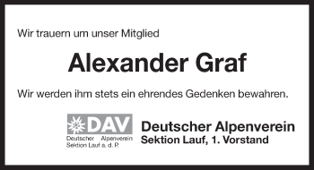 Traueranzeige von Alexander Graf von Pegnitz-Zeitung